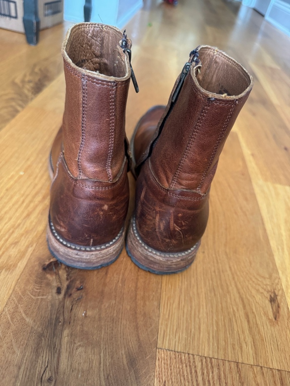 Men's Brown Frye Leather Zip Ankle Boots - Picture 3 of 5